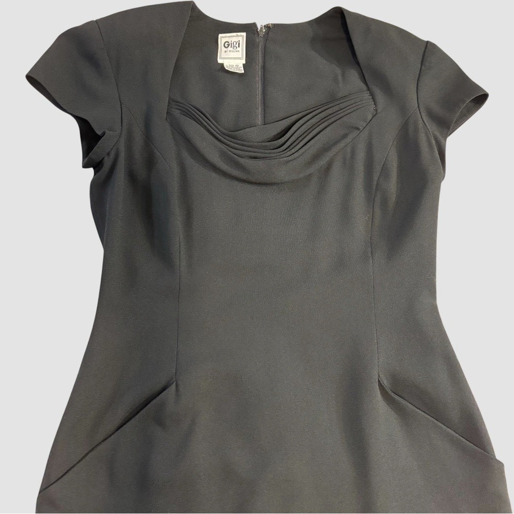 Vintage Gigi By Gillian Women's 10 Black Sheath Dress Draped Neck Pockets